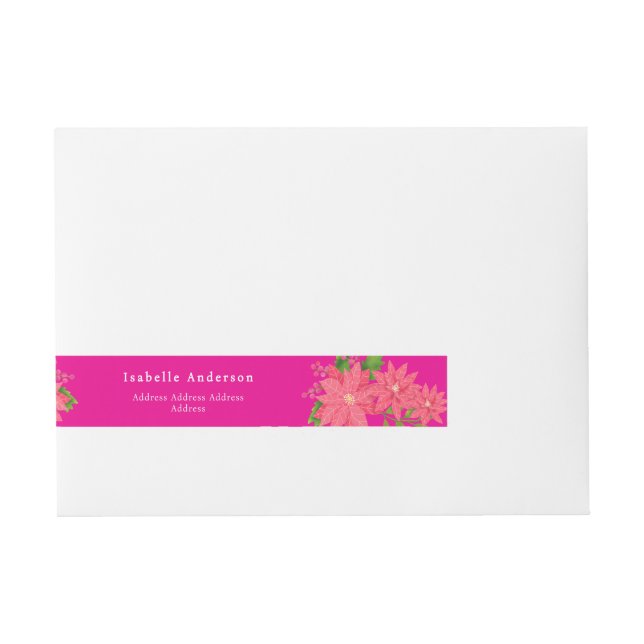 Christmas Poinsettia Hot Pink Rundum-Adressaufkleber (Vorderseite)