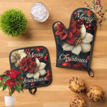 Christmas Poinsettia Oven Mitt & Pot Holder Set