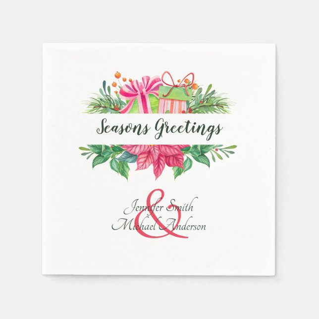 Christmas Poinsettia Paare Party Ampersand Serviette (Vorderseite)
