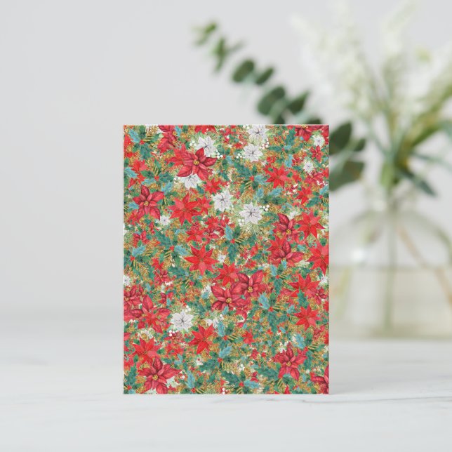 Christmas Poinsettia Pattern Postkarte (Stehend Vorderseite)