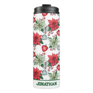 Christmas Poinsettia Pattern Thermosbecher