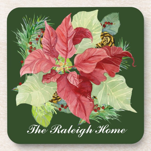 Christmas Poinsettia Pine Cone Geschenk Personalis Untersetzer (Vorderseite)