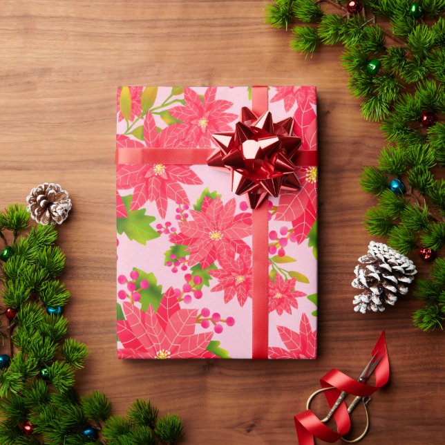 Christmas Poinsettia Pink Geschenkpapier (Feiertagsgeschenk)