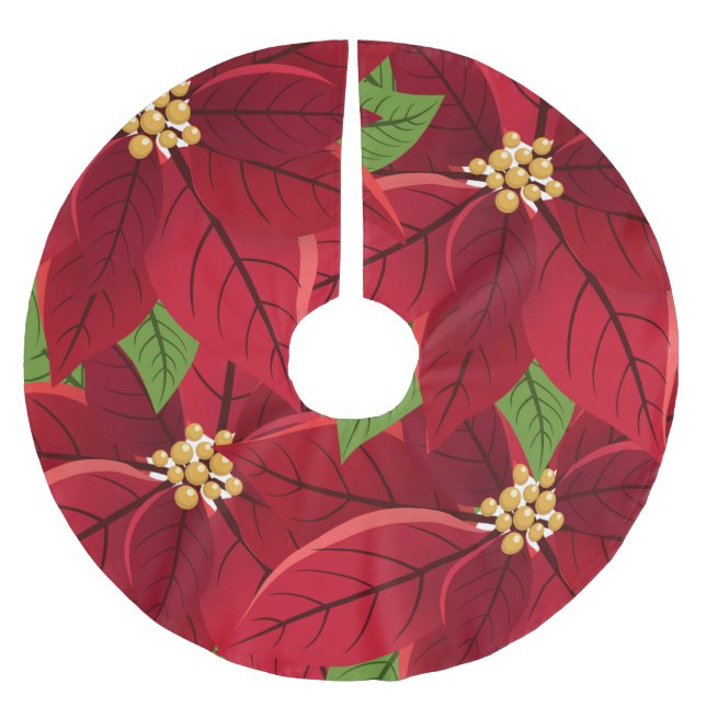 Christmas Poinsettia Polyester Weihnachtsbaumdecke (Vorderseite)