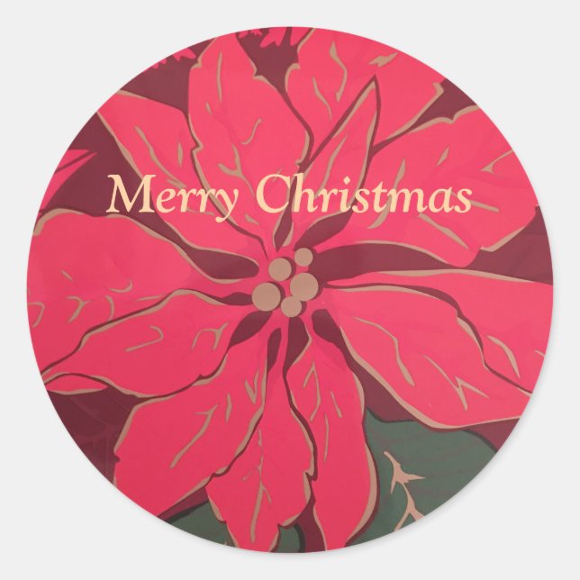 Christmas Poinsettia -  Runder Aufkleber (Vorderseite)