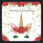 Christmas Poinsettia Unicorn Green Gastgeschenke Quadratischer Aufkleber<br><div class="desc">Weihnachten Poinsettia Unicorn Gastgeschenke danken Ihnen Aufkleber in Green für eine festliche Feier.</div>