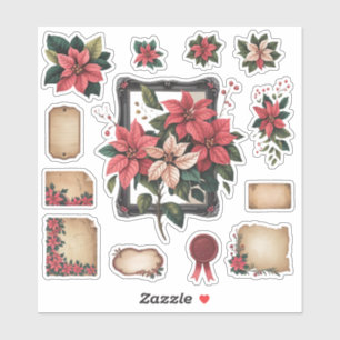 Christmas Poinsettia Vintag Ephemera Stickers Aufkleber