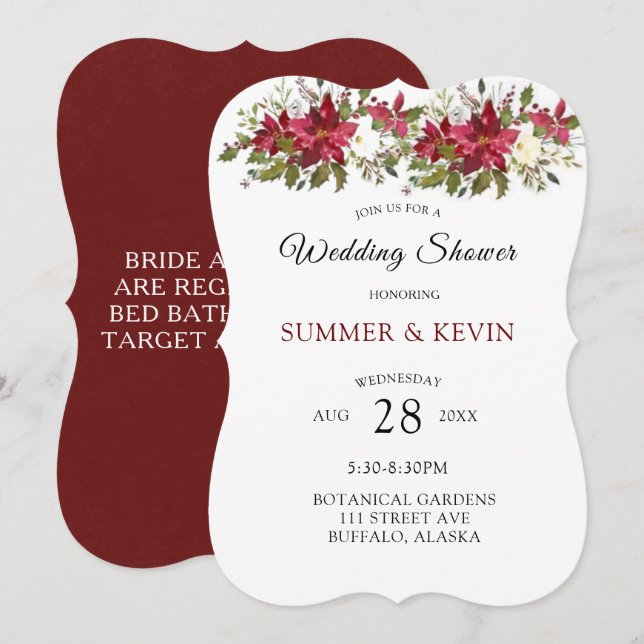 Christmas Poinsettia Wedding shower Invitation (Devant / Derrière)