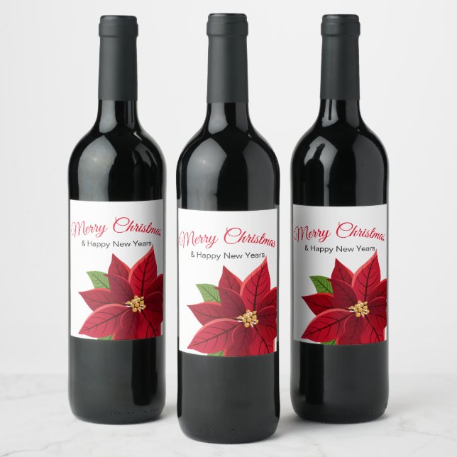Christmas Poinsettia Weinetikett (Flaschen)
