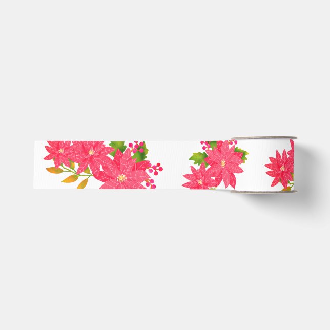 Christmas Poinsettia White Ripsband (Vorderseite)