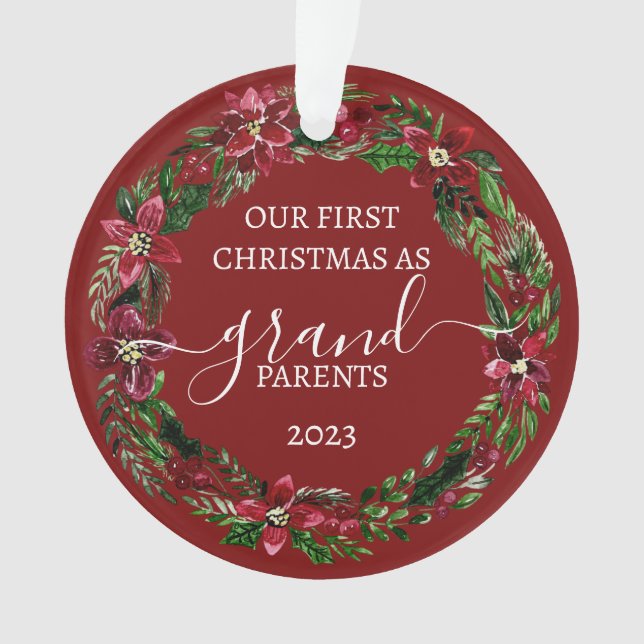 Christmas Poinsettia Wreath Grandeleltern Foto Ornament (Vorderseite)