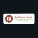 Christmas Poinsettia Wreath Monogram Address Label<br><div class="desc">Hübscher Kranz von Poinsettias,  Heilige und Misteloe umgibt Ihre Monogramm und macht ein schönes Siegel zu Ihren Urlaubspaketen und Umschlägen. Weitere Informationen:</div>