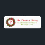 Christmas Poinsettia Wreath Monogram Address Label<br><div class="desc">Hübscher Kranz von Poinsettias,  Heilige und Misteloe umgibt Ihre Monogramm und macht ein schönes Siegel zu Ihren Urlaubspaketen und Umschlägen. Weitere Informationen:</div>