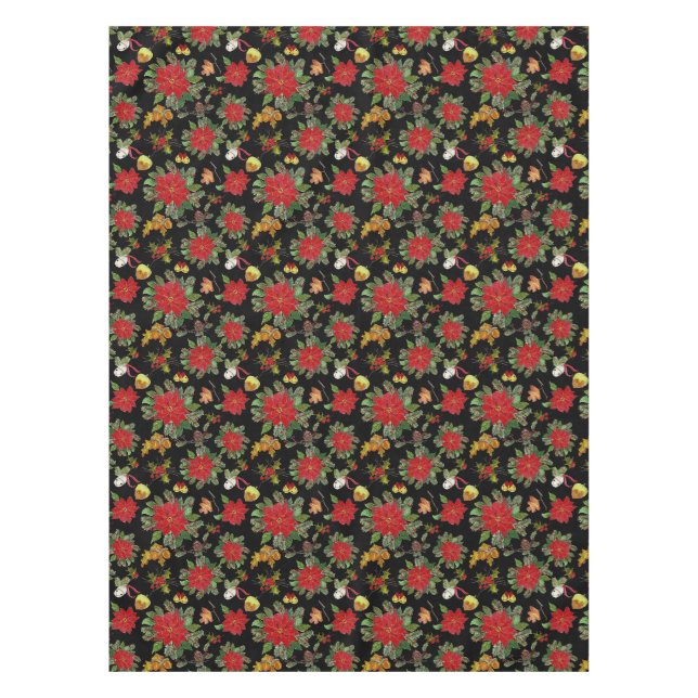 Christmas Poinsettias Bells Acorns Pine Cones Tischdecke (Vorderseite)