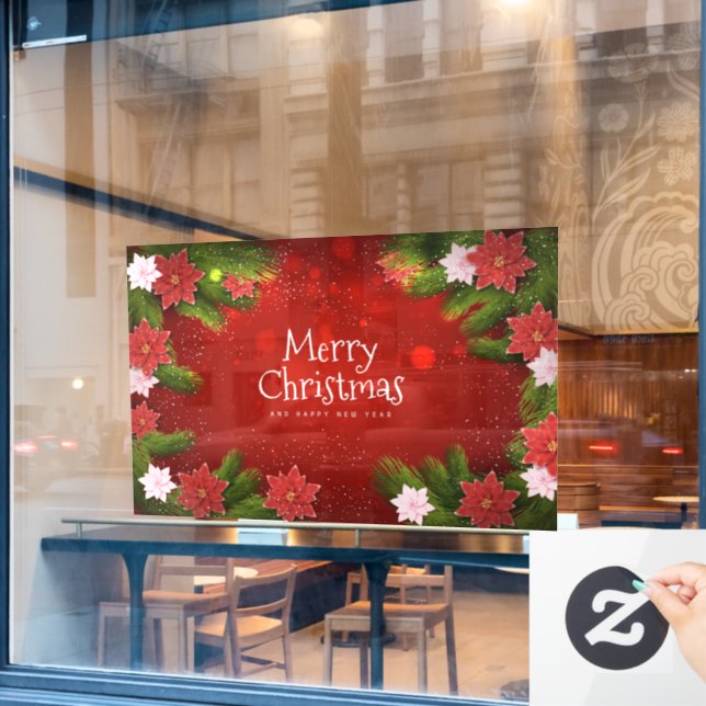 Christmas Poinsettias Fensteraufkleber (Café-Fenster)