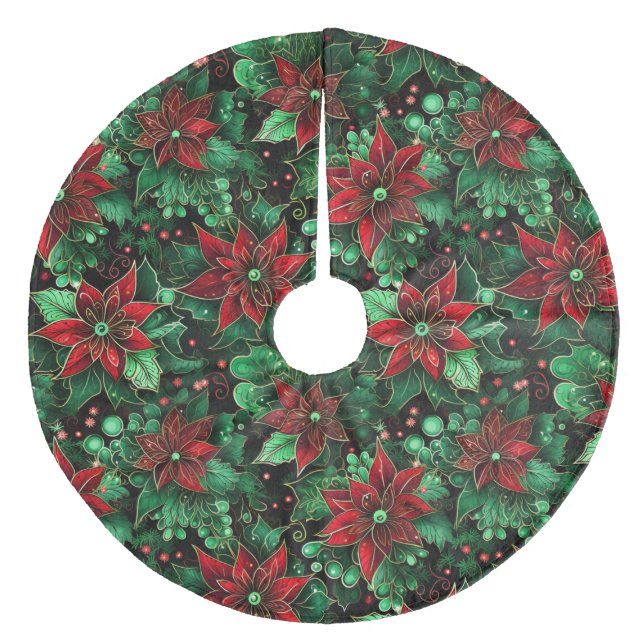 Christmas Poinsettias Fleece Weihnachtsbaumdecke (Vorderseite)