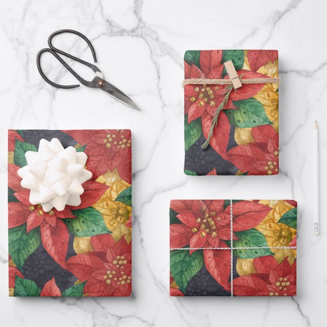 Christmas Poinsettias Geschenkpapier Set (Vorderseite)