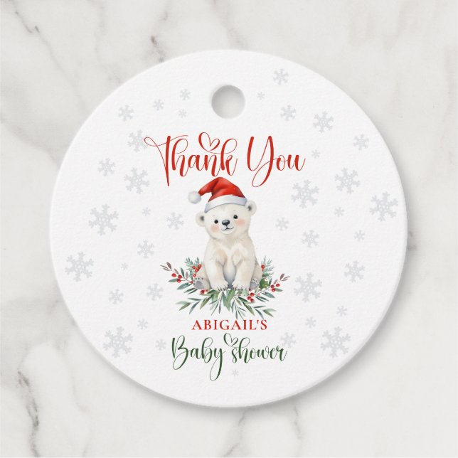 Christmas Polar Bear Baby Dusche Danke Geschenkanhänger (Vorderseite)