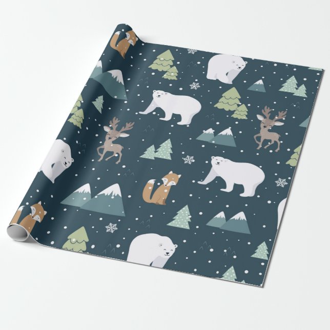 Christmas Polar Bear Muster Geschenkpapier (Ungerollt)