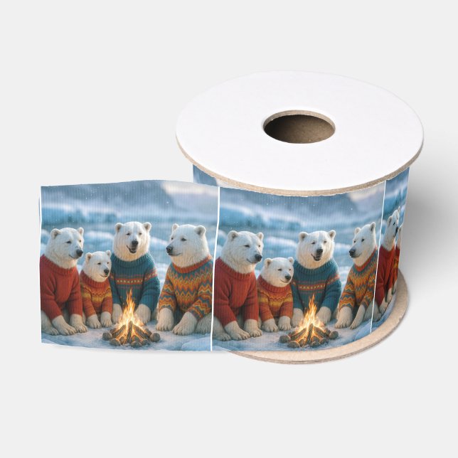 Christmas Polar Bears Around a Bonfire Ripsband (Spule)