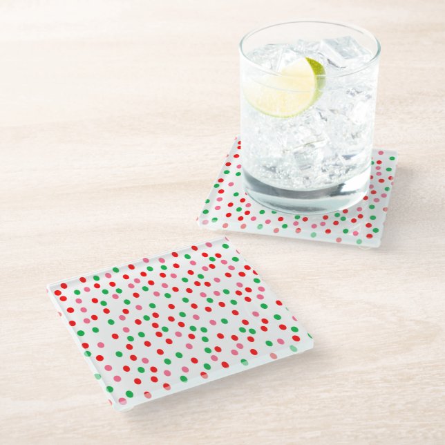 Christmas Polka Dots Glasuntersetzer (Schrägansicht)