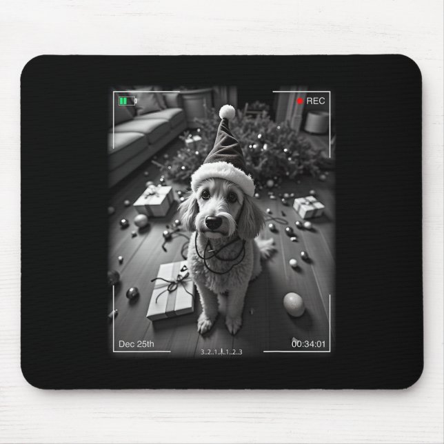 Christmas Poodle Caught On Camera  Mousepad (Vorne)