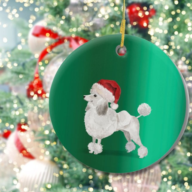 Christmas Poodle Hund Grün fröhlich Gruß Keramik Ornament (Von Creator hochgeladen)