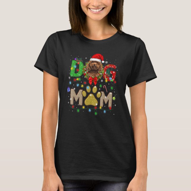 Christmas Poodle Mama Hat Santa Scarf Karierte Hun T-Shirt (Vorderseite)