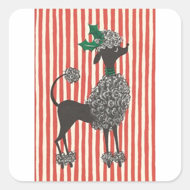 Christmas Poodle Quadratischer Aufkleber (Vorderseite)
