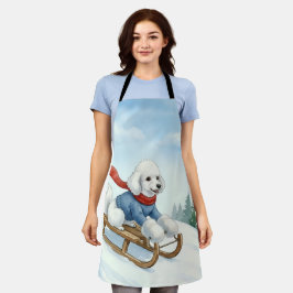 Christmas Poodle Sledding, Apron Schürze