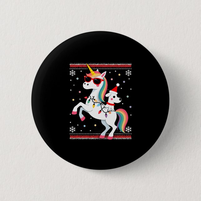 Christmas Poodle Unicorn Sunglasses Poodles T-Shir Button (Vorderseite)