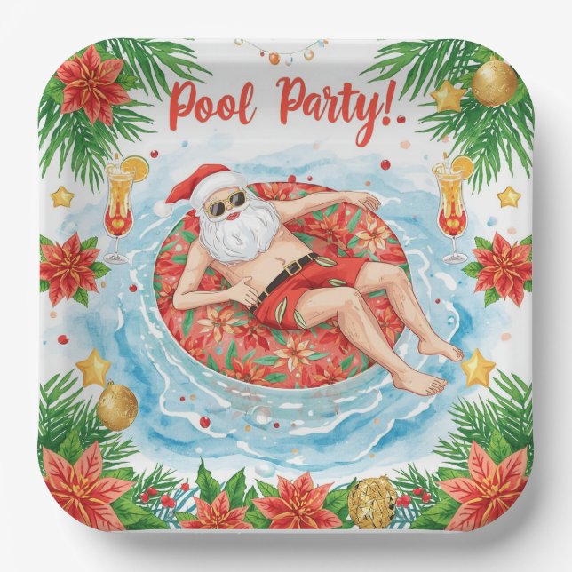 Christmas Pool Party with Santa Claus  Pappteller (Vorderseite)
