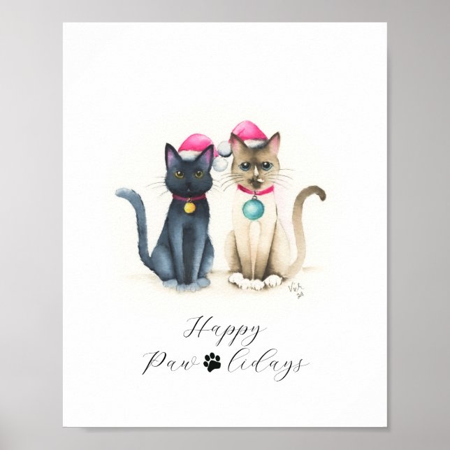 Christmas Posters of Watercolro Cats (Devant)