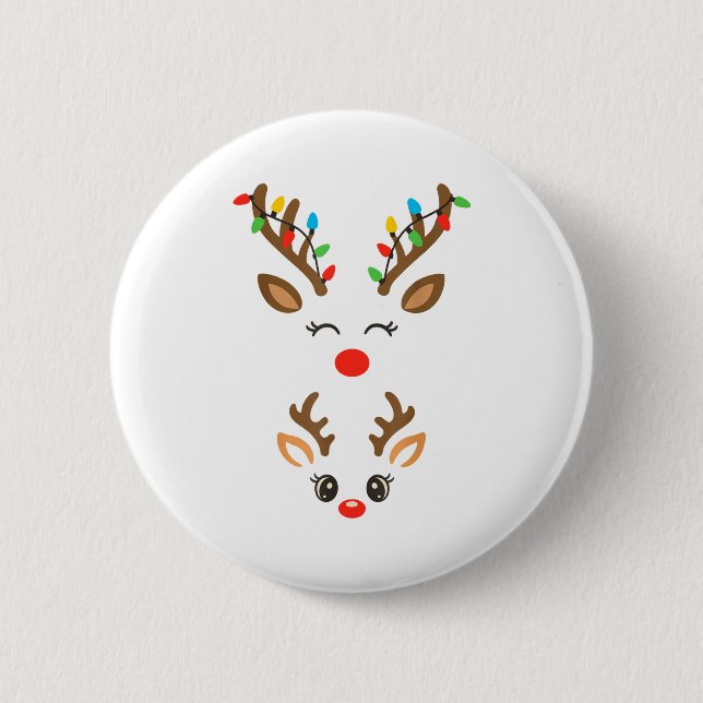 Christmas Pregnancy Reindeer Xmas Lights New Mom T Button (Vorderseite)