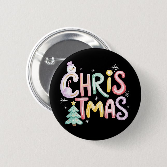 Christmas Preppy Tree Snowman Glitzer Coquette Button (Vorne & Hinten)