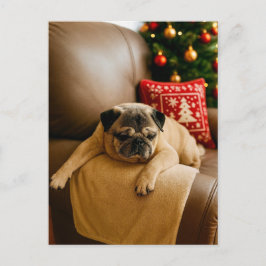 Christmas Pug Postcard Cozy Holiday Evening Postkarte