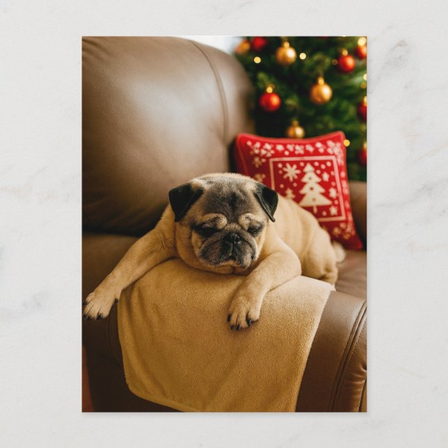 Christmas Pug Postcard Cozy Holiday Evening Postkarte (Vorderseite)