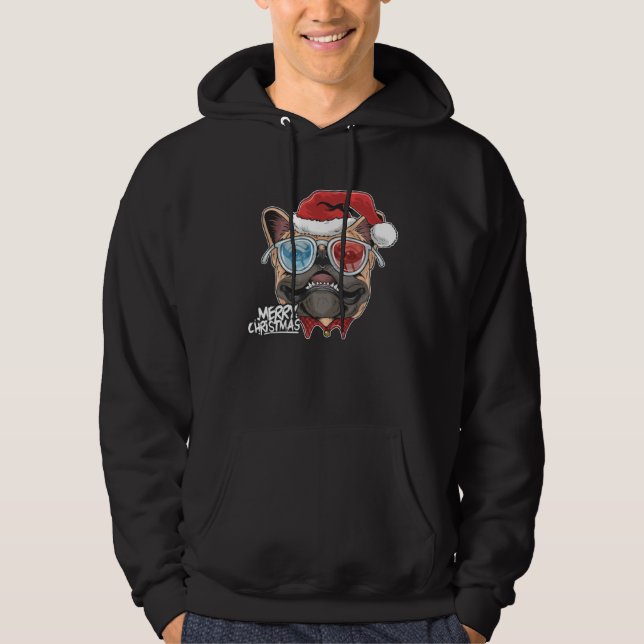 Christmas Pug Puppy Dog Santa Claus cute face  Xma Hoodie (Vorderseite)