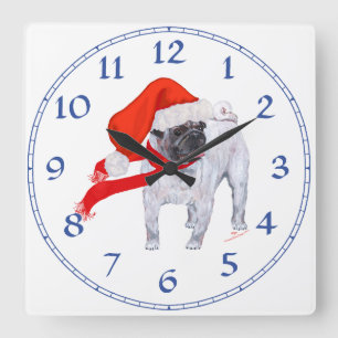 Christmas Pug Quadratische Wanduhr