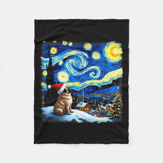 Christmas Pug Starry Night  Fleecedecke (Vorderseite)