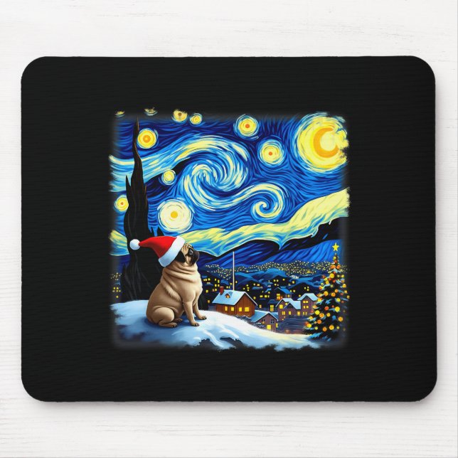Christmas Pug Starry Night  Mousepad (Vorne)