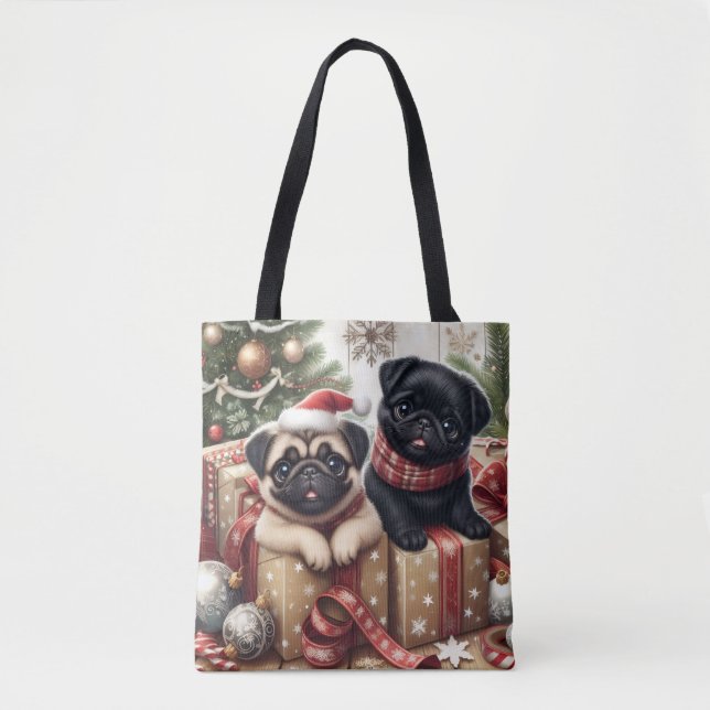 Christmas Pug Tote Bag Tasche (Vorderseite)