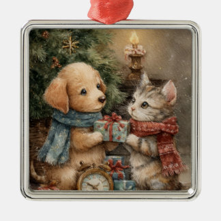 Christmas Puppy and Kitten Gift Ornament Aus Metall