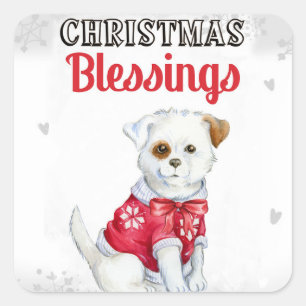 Christmas Puppy Quadratischer Aufkleber