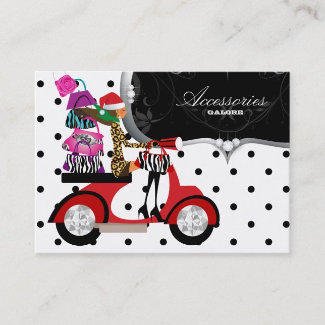 Christmas Purse Scooter Girl Handbag Fashion Dots Visitenkarte (Vorderseite)