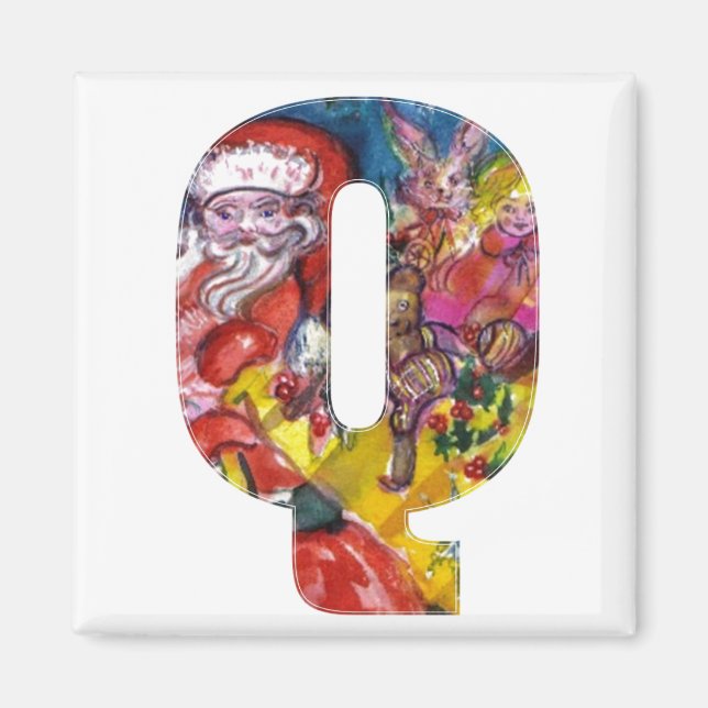 CHRISTMAS Q LETTER  / SANTA  WITH GIFTS MONOGRAM MAGNET (Vorne)