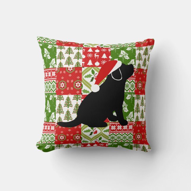 Christmas Quilt Black Labrador Puppy Pillow Kissen (Vorderseite)