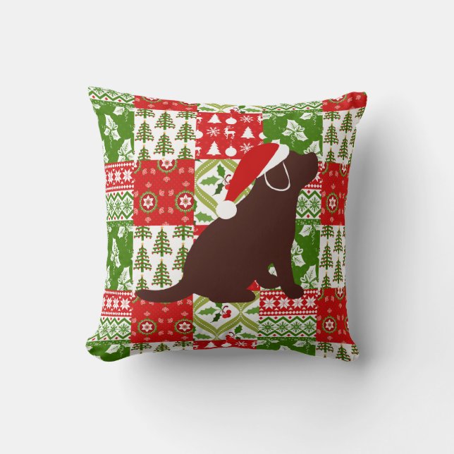 Christmas Quilt Chocolate Labrador Puppy Pillow Kissen (Vorderseite)
