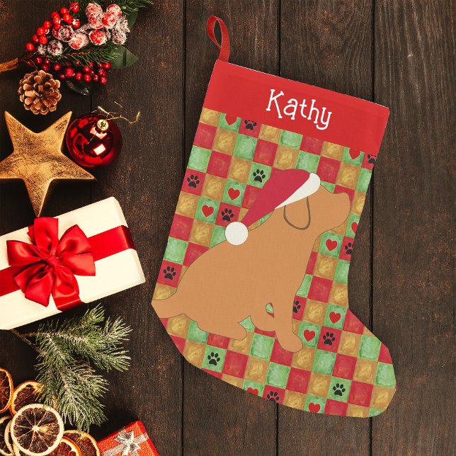 Christmas Quilt Fox Red Labrador Puppy Kleiner Weihnachtsstrumpf (Personalized Fox Red Labrador Puppy Quilt Design Christmas Stocking for Labrador Owners.)