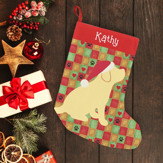 Christmas Quilt Yellow Labrador Puppy Kleiner Weihnachtsstrumpf (Personalized Yellow Labrador Puppy Quilt Design Christmas Stocking for Labrador Owners.)